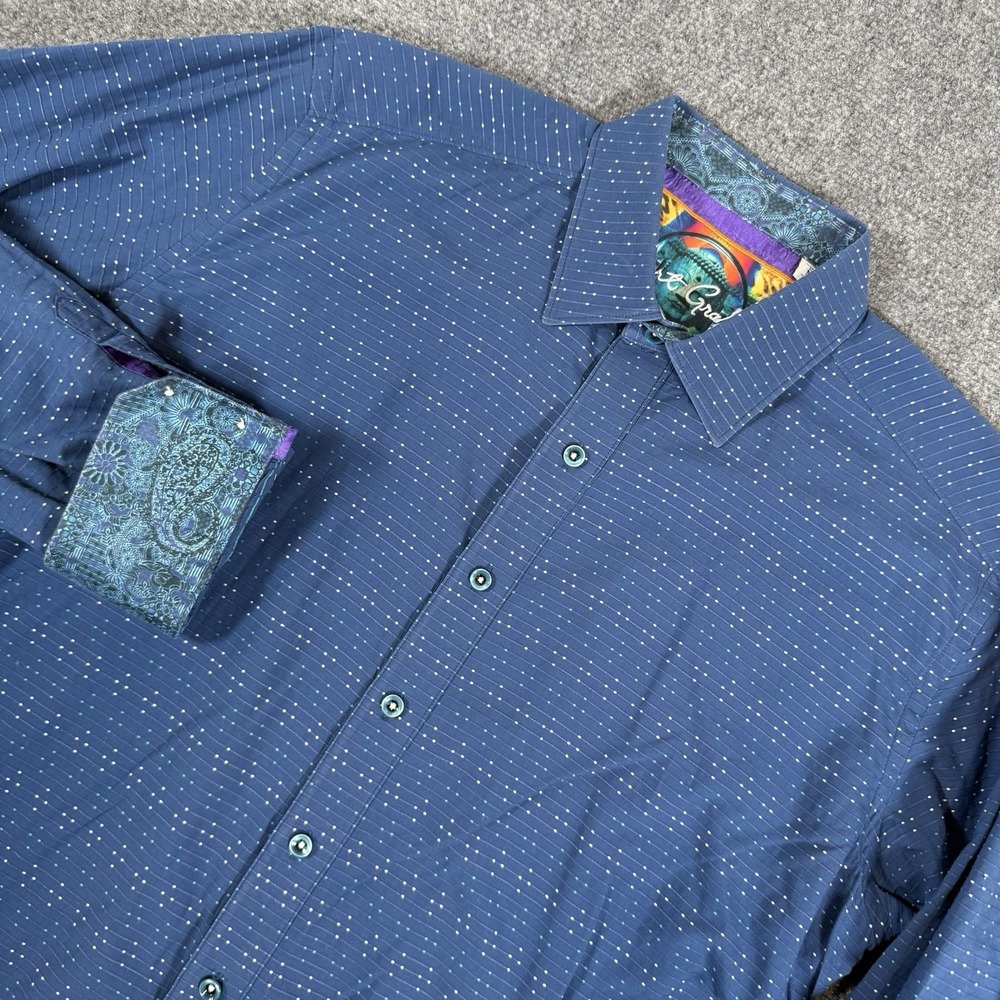 Robert Graham Shirt Mens Medium Blue Classic Fit Paisley Flip Cuff Long Sleeve